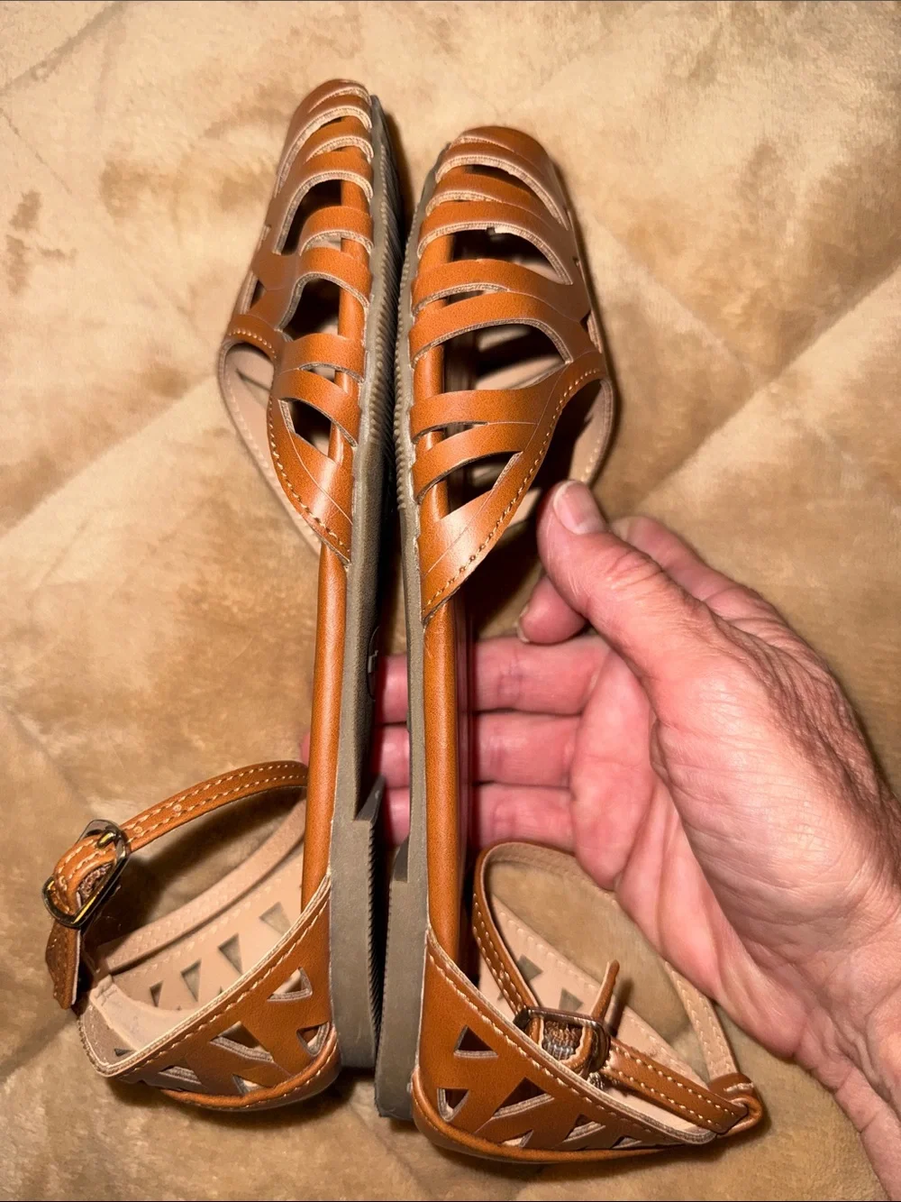 Madden Girl Brown huarache style Cutout Ankle-Strap Flats